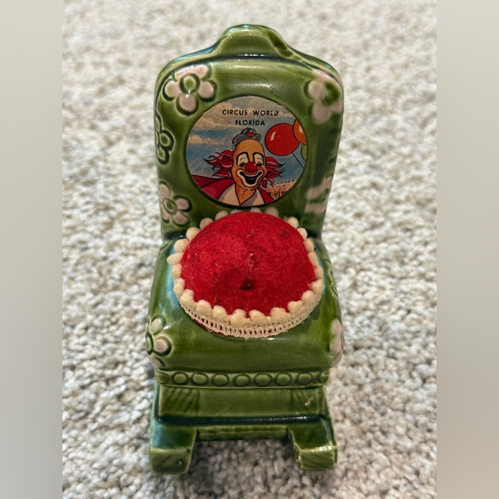 Vintage Clown pin cushion rocking chair from Circus World in Florida.